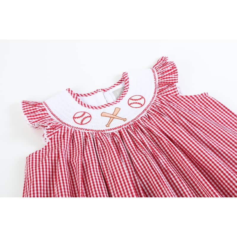 Lil Cactus Red Gingham Baseball Smocked Bishop Dress