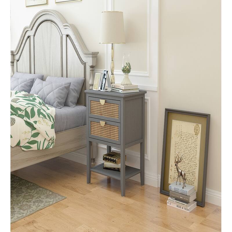 2-Drawer Nightstand Bed Side Table with Storage Cabinet End Table shelf Wood Side Table