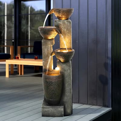 4-Tier Outdoor Water Fountains w/LED Lights - Floor Standing Fountain