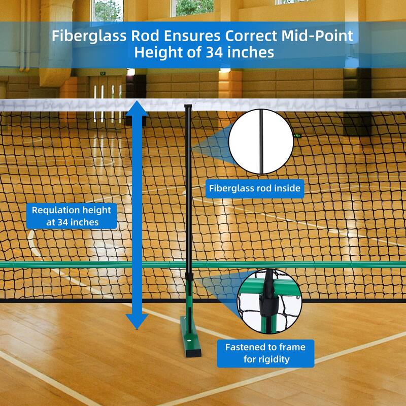 Roomfitters 22 ft Pickleball Net with Steady Metal Frame, All-Weather Setup for Outdoor and Indoor Driveways, Black White