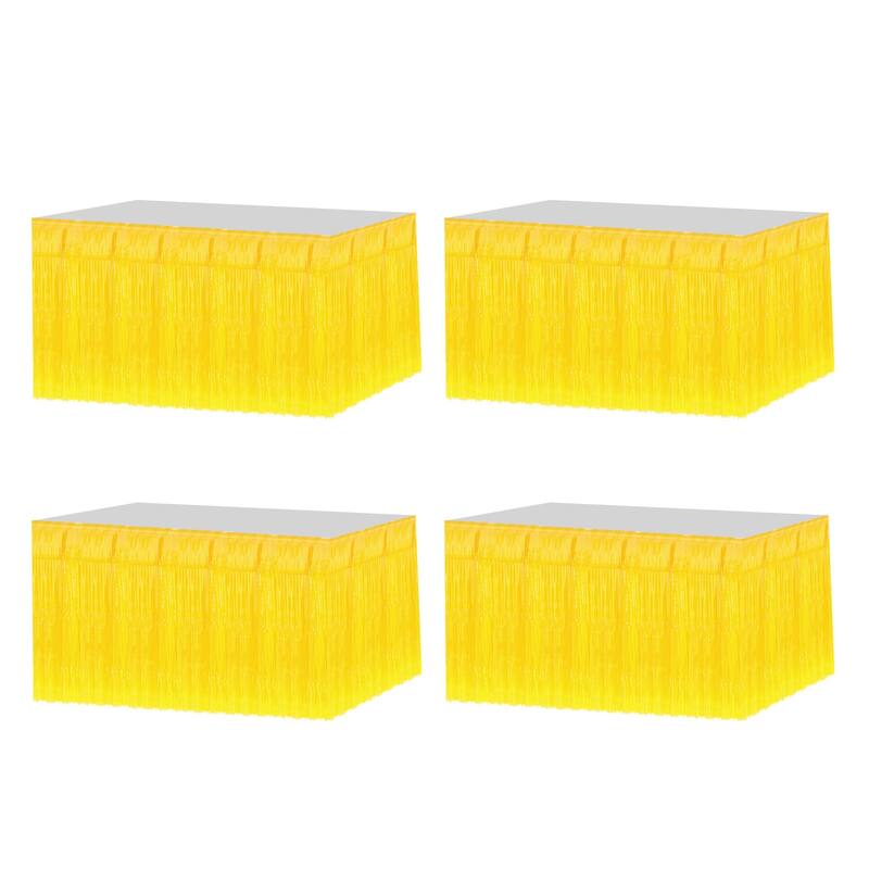 4 Pack 29x108 Inch Yellow Metallic Foil Fringe Tinsel Table Skirts