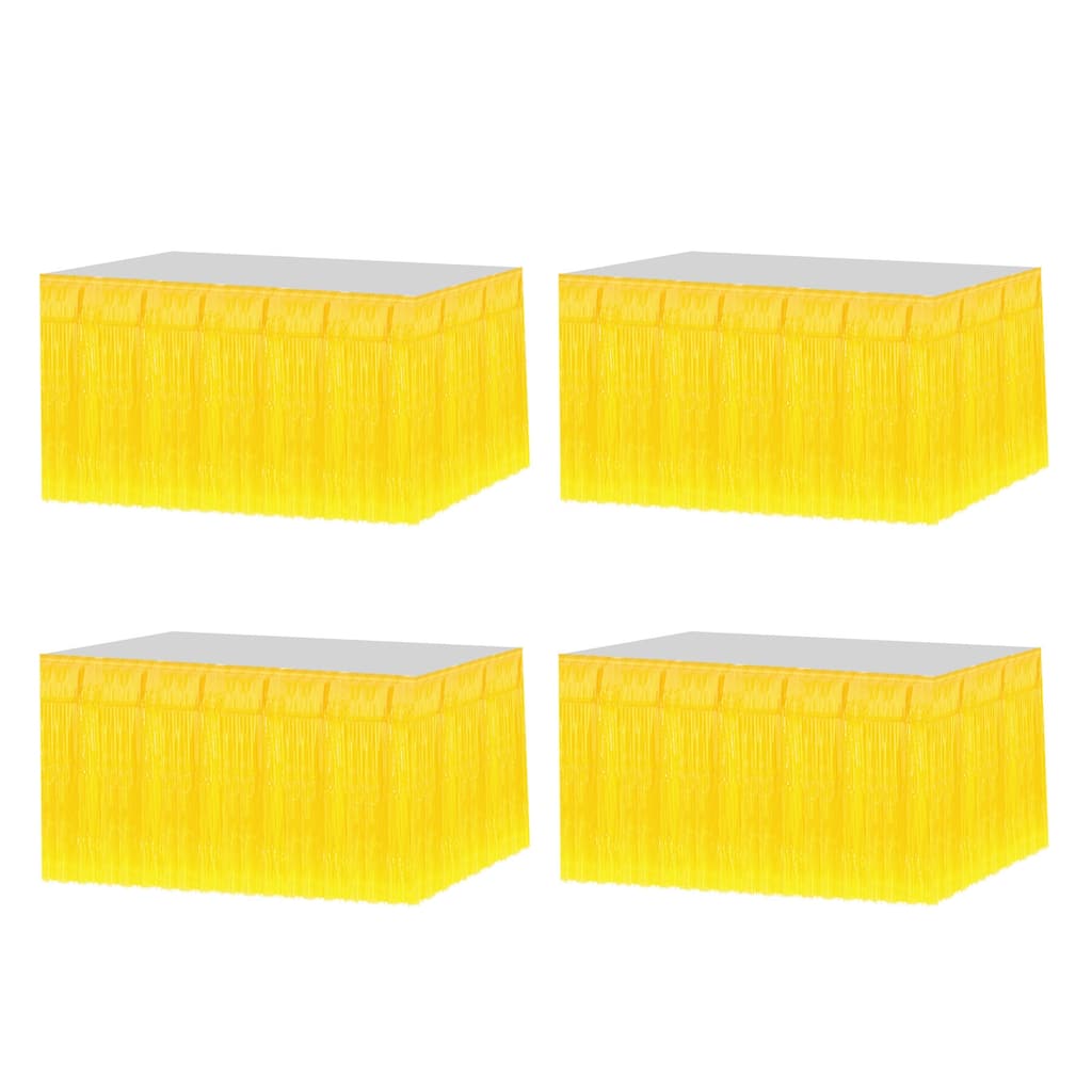 4 Pack 29x108 Inch Yellow Metallic Foil Fringe Tinsel Table Skirts
