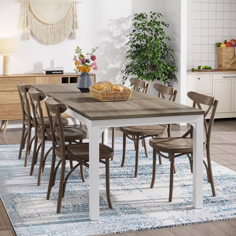 78.7" Rectangle Wood Dining Table, Long Kitchen Table for Living/Dining Room