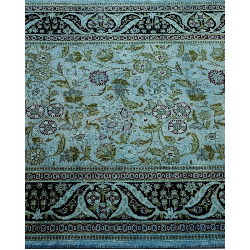 Overton Hand Knotted Wool Vintage Inspired Modern Contemporary Overdyed Blue Runner Rug - 2' 7" x 10' 1"