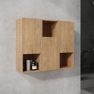 Wall Mounted Bathroom Side Cabinet with Reversible Door, Floating Storage Cabinet with Open Shelves