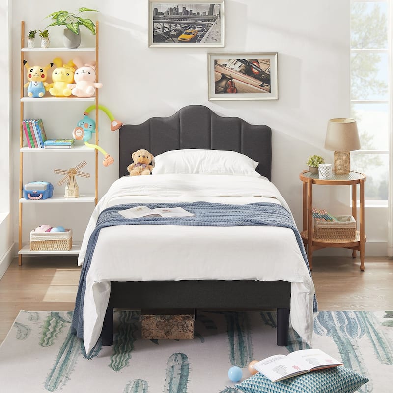 VECELO Modern Bed Frame with Adjustable Headboard, Twin Size Upholstered Bed Kids Bed set of 2