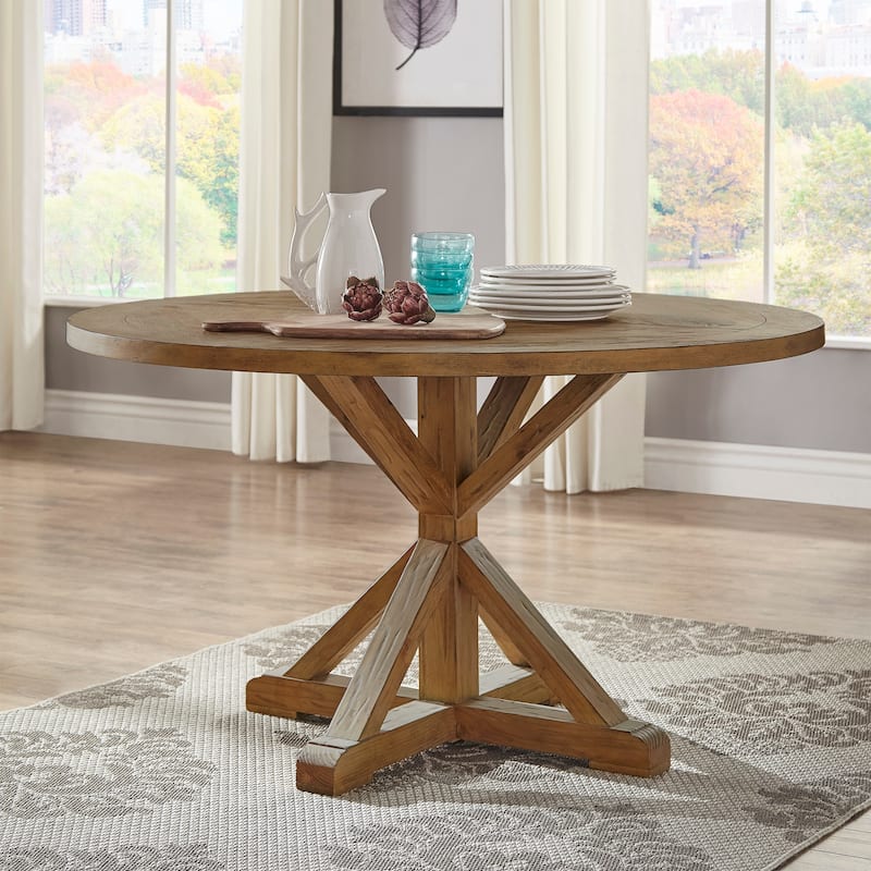 Benchwright Rustic X-base Round Pine Wood Dining Table by iNSPIRE Q Artisan