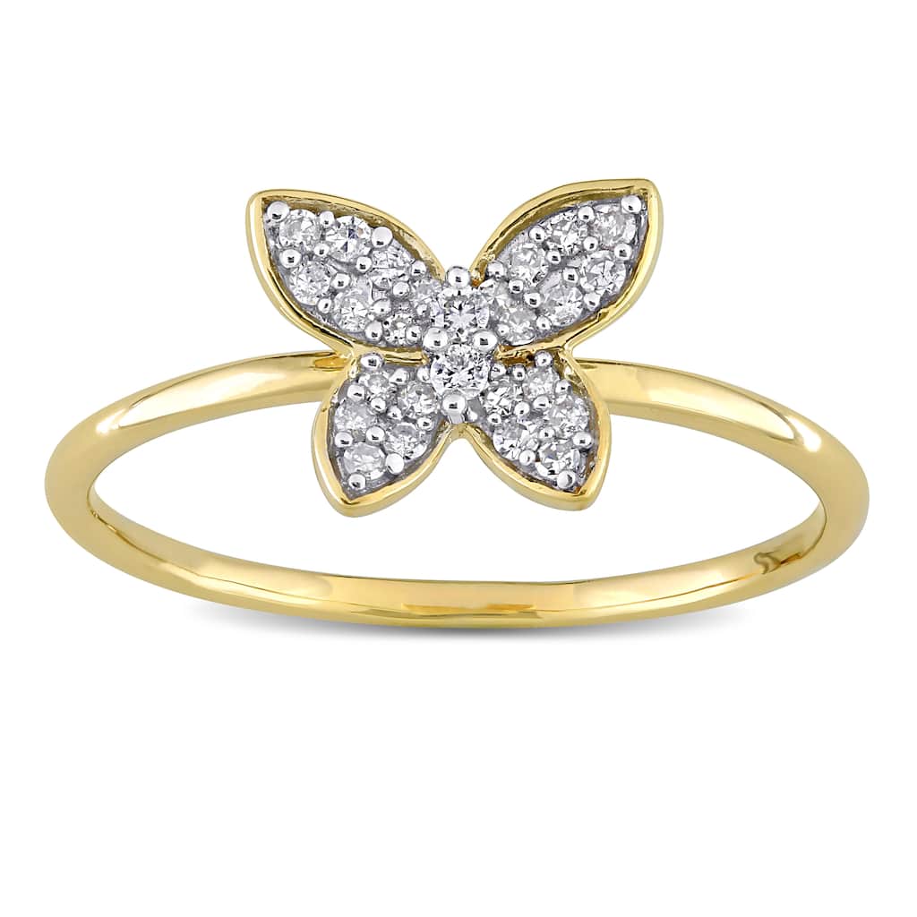 Miadora 10k Yellow Gold 1/8ct TDW Diamond Cluster Butterfly Ring