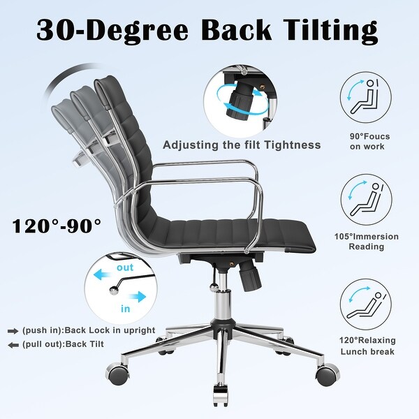CAROCC Ribbed Computer Office Chair Swivel Lift tilt function Ergonomic Premium Leather Desk Armchair On Sale Bed Bath Beyond 32408081