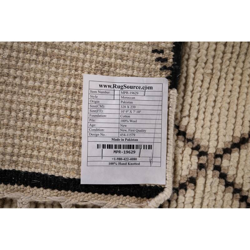 Trellis Moroccan Area Rug Handmade Oriental Beige Wool Carpet - 7'10"x 10'9"