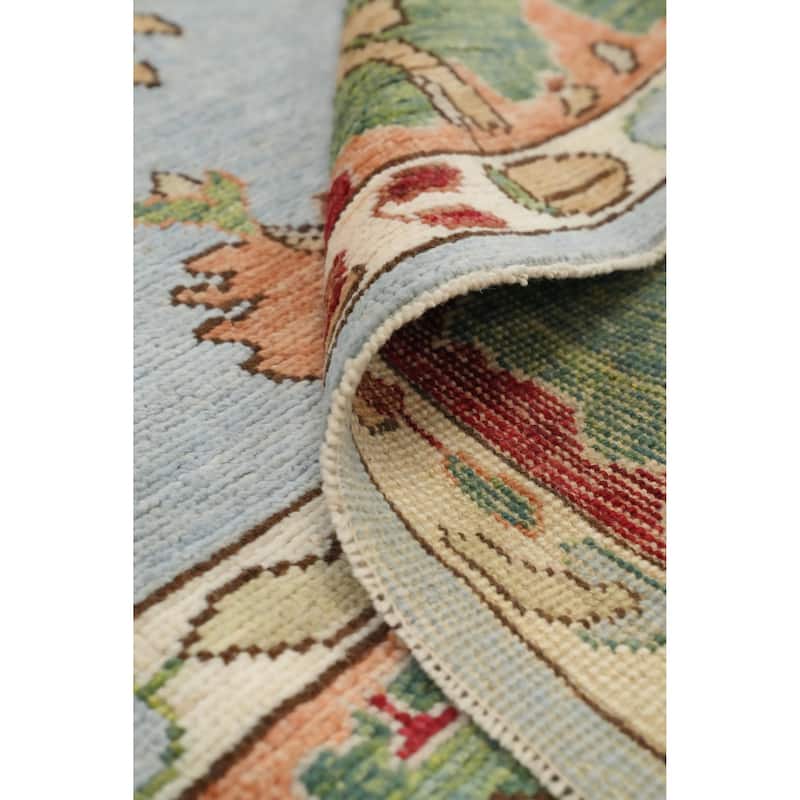 Hand Knotted Oriental 100% Wool Carpet Transitional Floral Navy Blue & Blues Oushak Area Rug - 9' 8'' X 8' 2''