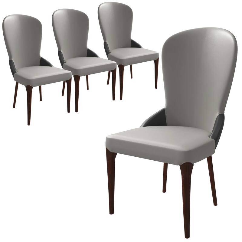 Havana Leather Upholstered Solid Wood Dining Chair Two-Tone Color Design Set of 4 - Grey