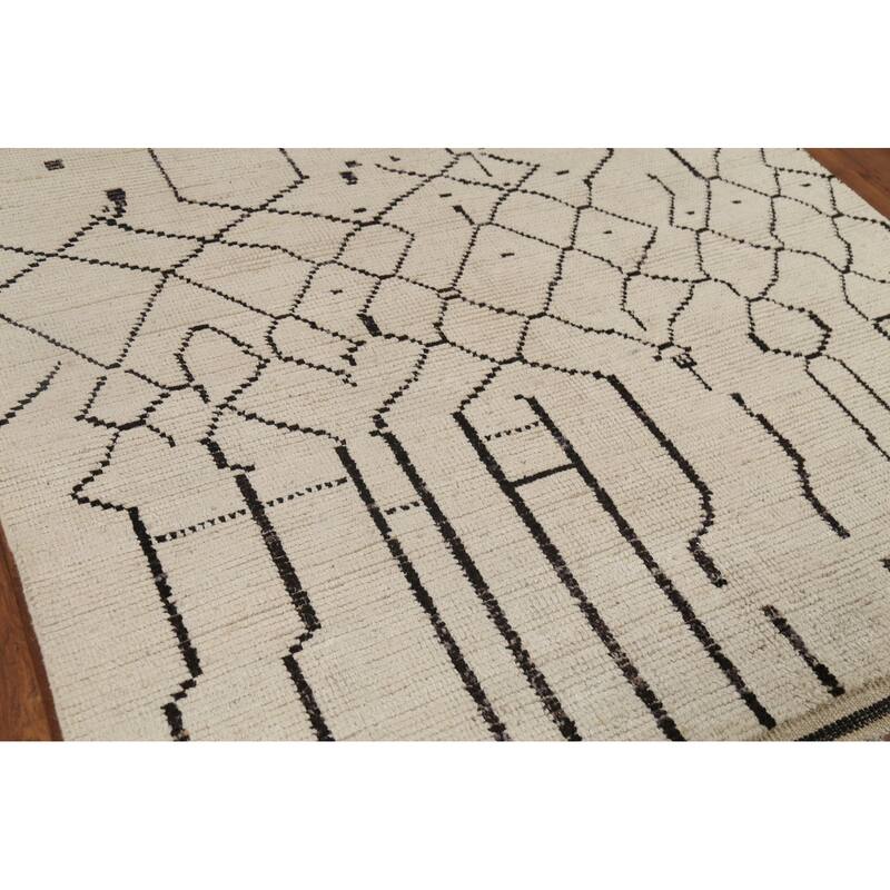 Ivory Moroccan Abstract Area Rug Handmade Wool Carpet - 5'9"x 9'10"