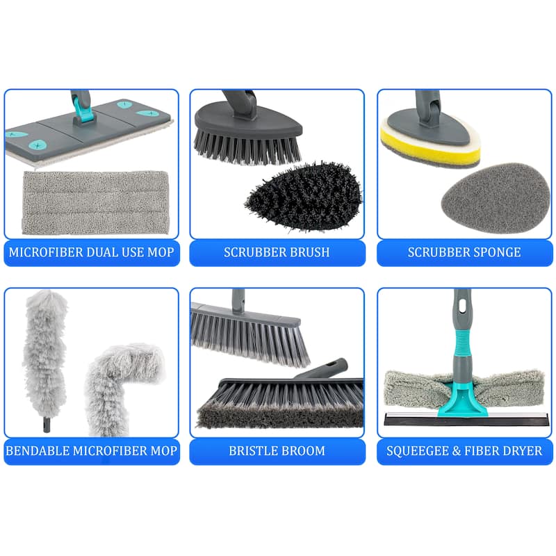 7 in 1 Microfiber Floor Mop Broom Duster Squeegee & Dryer Scrubber Sponge