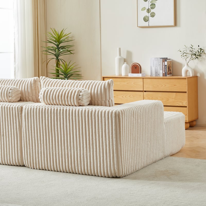 87'' Lounge Chaise Sleeper Sofa - Soft Corduroy Couch with Ottoman Bench and Pillow Support