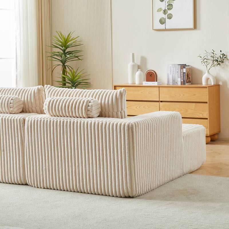 Plush 87-Inch Corduroy Reclining Chaise Sofa Bed, Modern Sleeper for Living Room