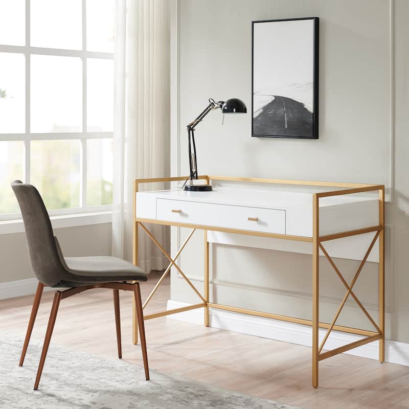 Leick Home Claudette Mixed Metal and Wood Flat Wall Computer Writing Desk - White