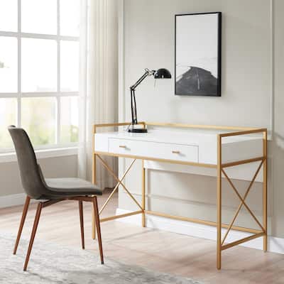 Leick Home Claudette Mixed Metal and Wood Flat Wall Computer Writing Desk