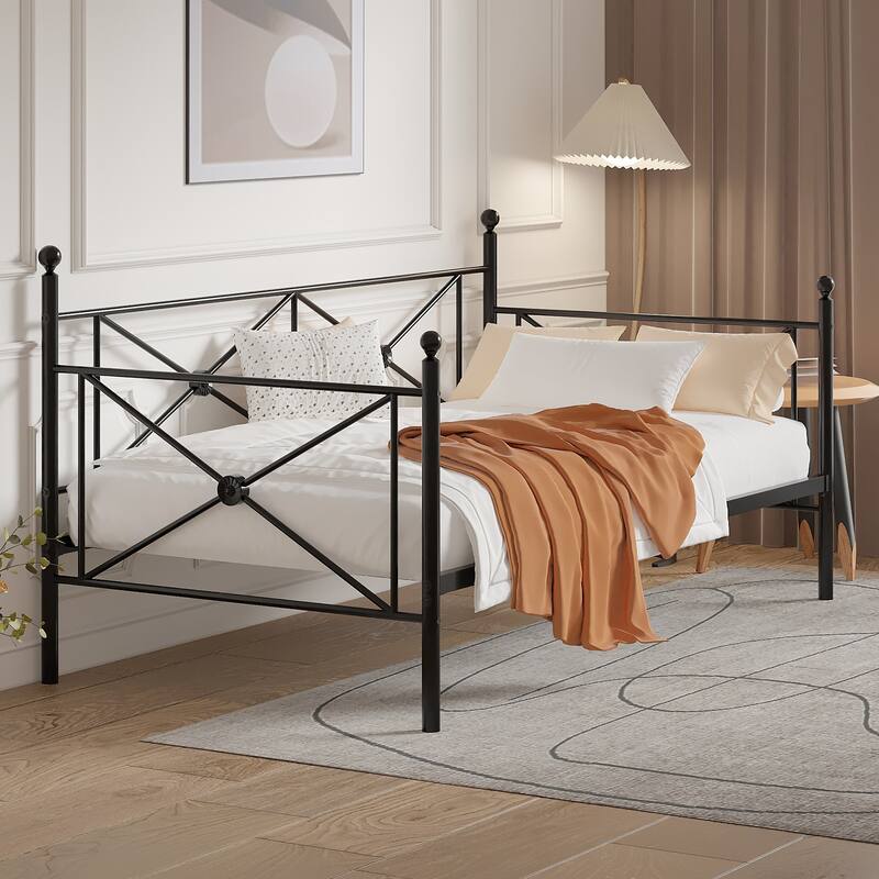 VECELO Twin Daybed with Headboard Sofa Bed Platform Mattress Foundation for Living Room Guest Room Easy Assembly