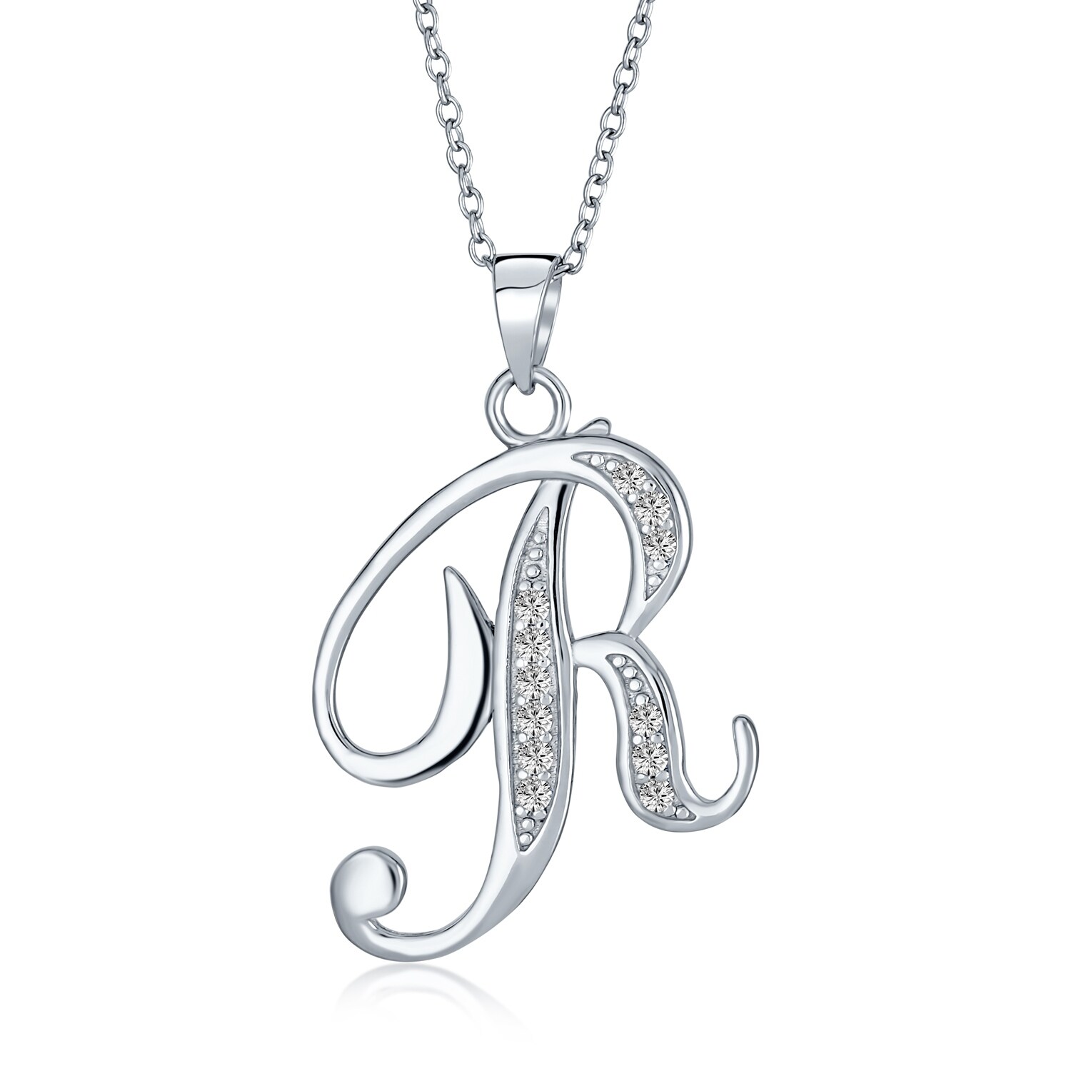 Shop Letter R Script Initial Pendant Necklace Pave Cz 925 Sterling Silver On Sale Overstock 17996303