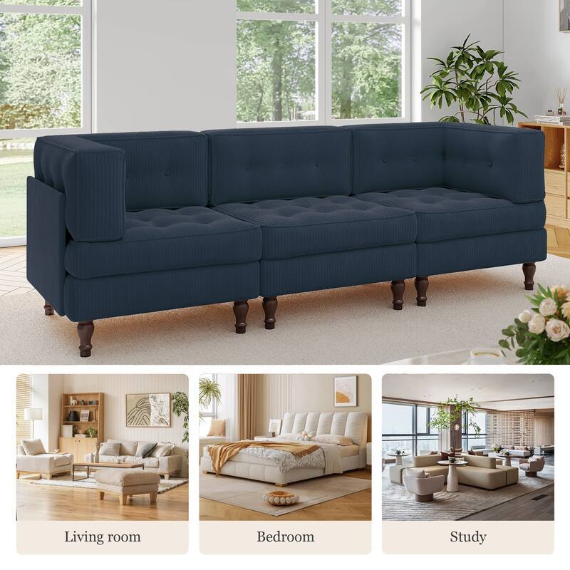 98"W Modular Upholstered Corduroy Sectional Sofa for Living Room
