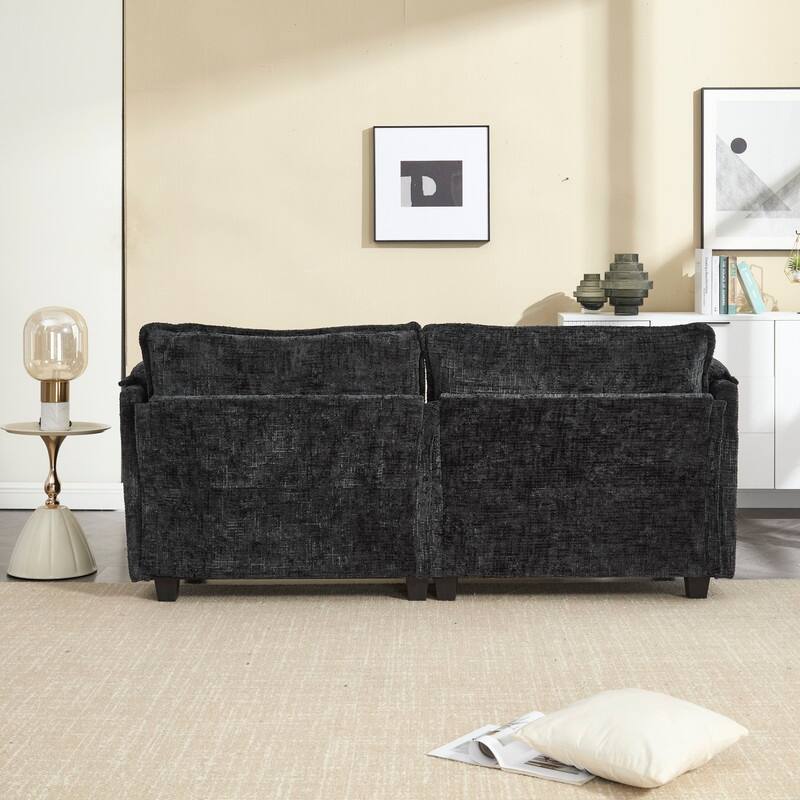76.77" Chenille Upholstered Sofa with 2 Ottomans