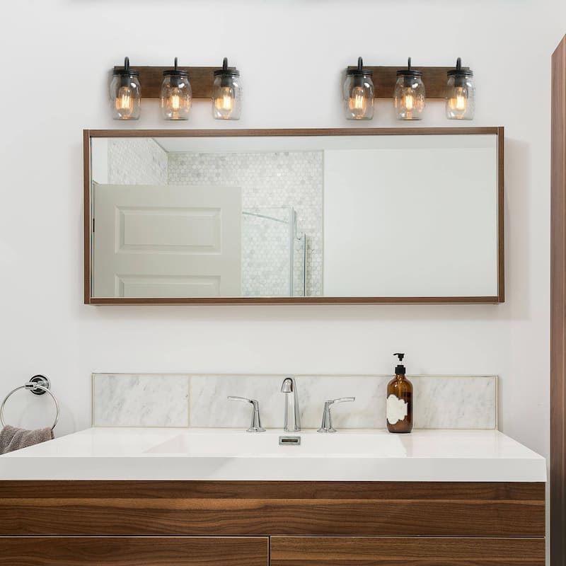 Modern Farmhouse Mason Jar 3-Light Bathroom Vanity Lights Glass Wall Sconces - 18"L x 9.5" W x 8"H