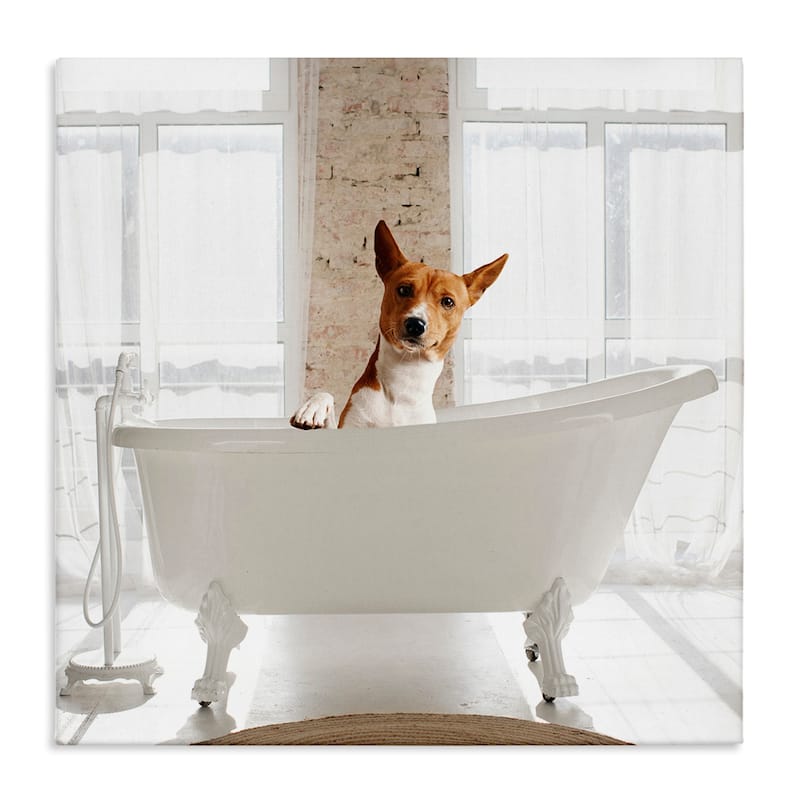 Stupell Happy Dog in Bathroom Tub Canvas Wall Art Design By CAD Designs - 17 x 17