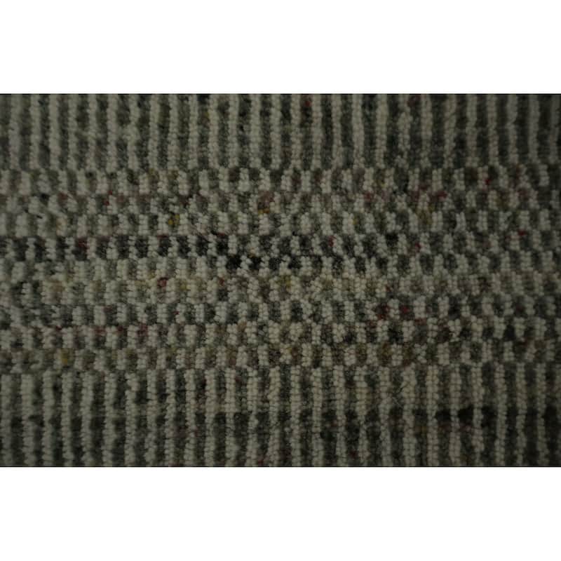 Hand Knotted Oriental 100% Wool Carpet Modern All-Over Greys & Charcoal Gabbeh Area Rug - 14' 2'' X 11' 4''