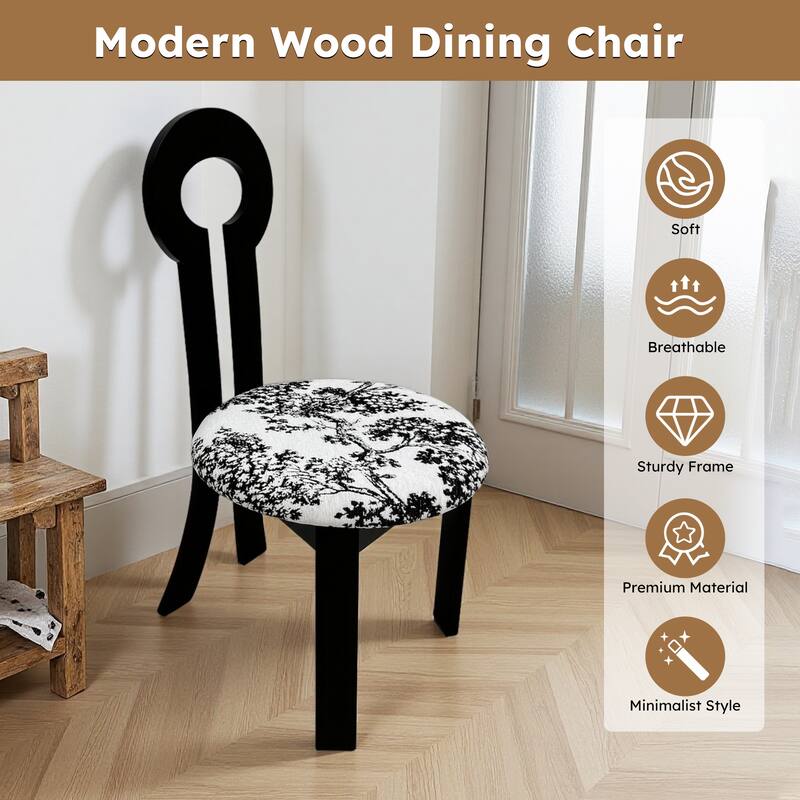 Dining Chairs Set of 2, Solid Wood Dining Chairs with Key-Back Design & Round Cushions for Kitchen, Dining Room