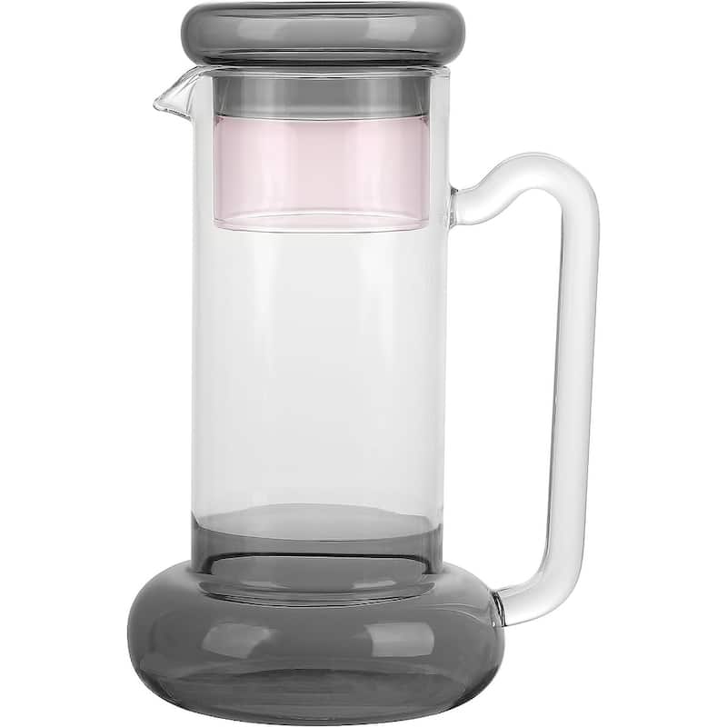 Elle Decor Bedside Pitcher Set Carafe with Cup - 32-Ounce Carafe - Grey
