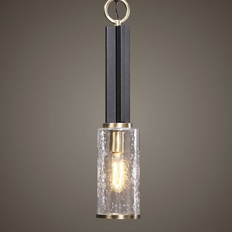 1-Light Meteor Shower Glass Ceiling Pendant - 23.25" - Black and Clear