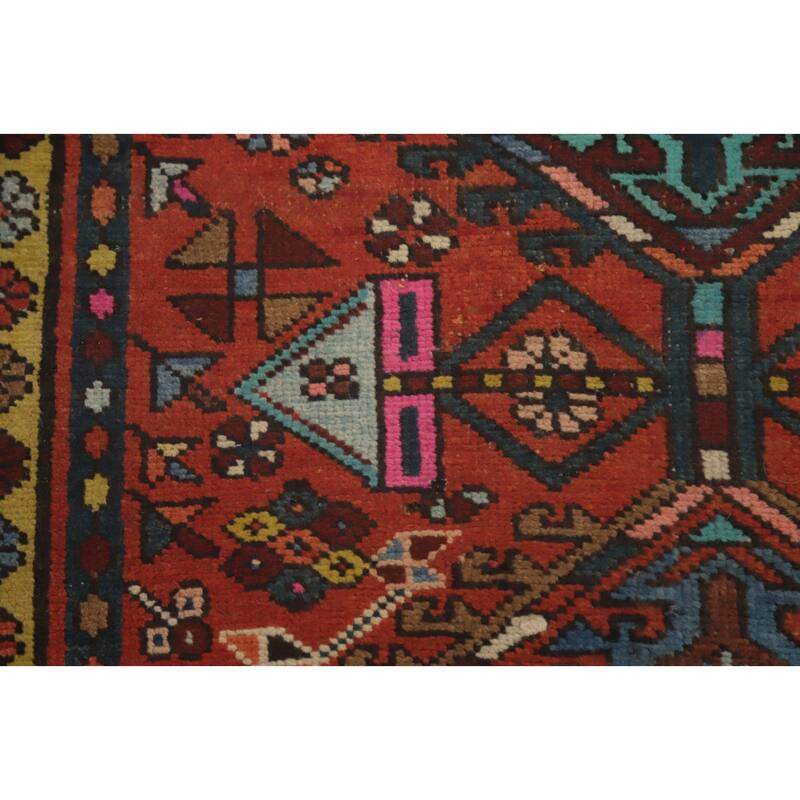 Hand Knotted Oriental 100% Wool Carpet Traditional Geometric Oranges & Rust Ardebil Runner Rug - 10' 11'' X 2' 11''