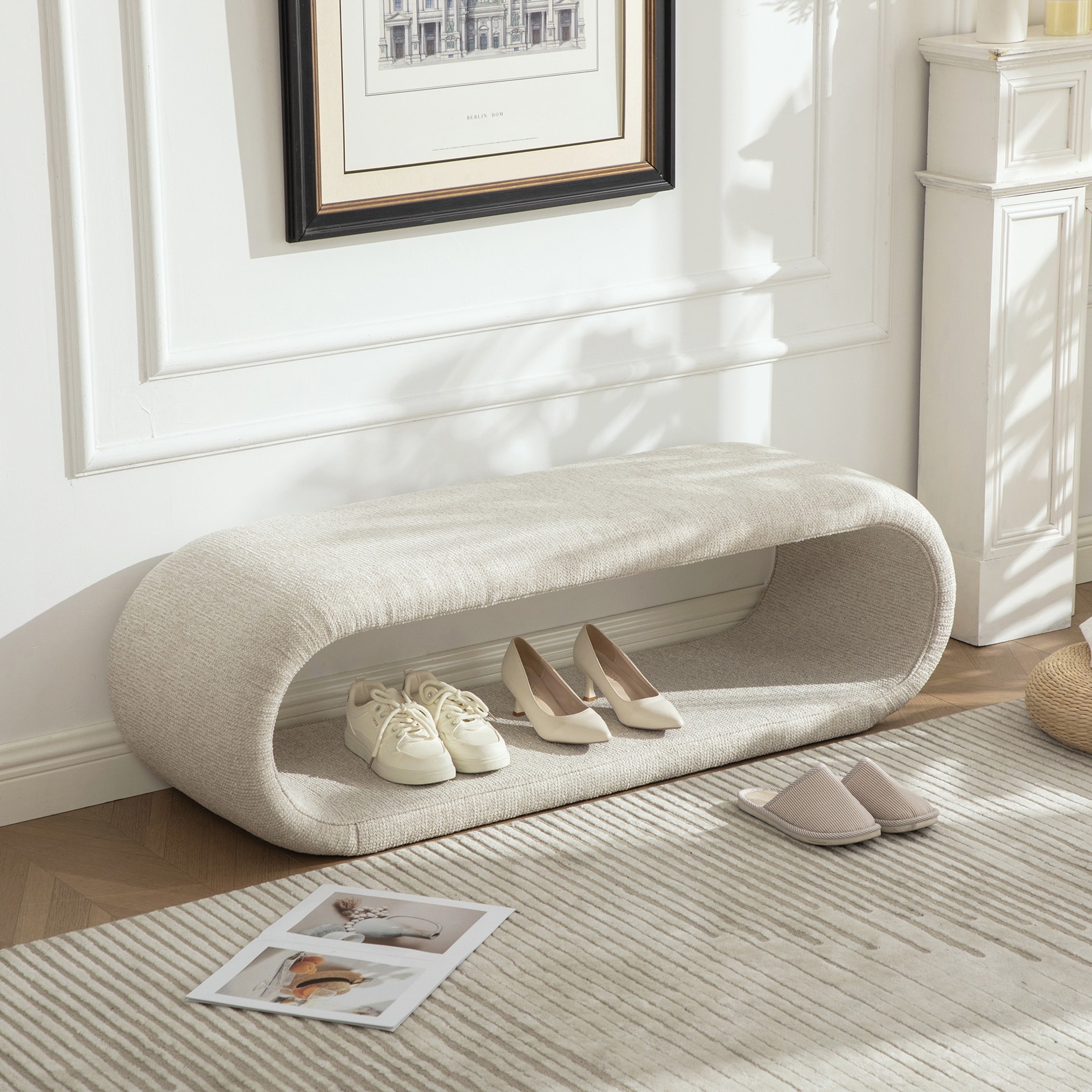 Upholstered Bench for Bedroom End of Bed,Modern Shoe Bench for Entryway
