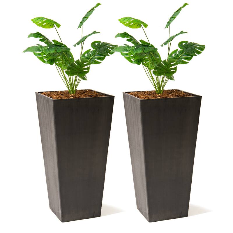 XBrand Modern Square Tapered Planter – 28" or 30" Tall, Indoor & Outdoor Use - 2x28"H - Black