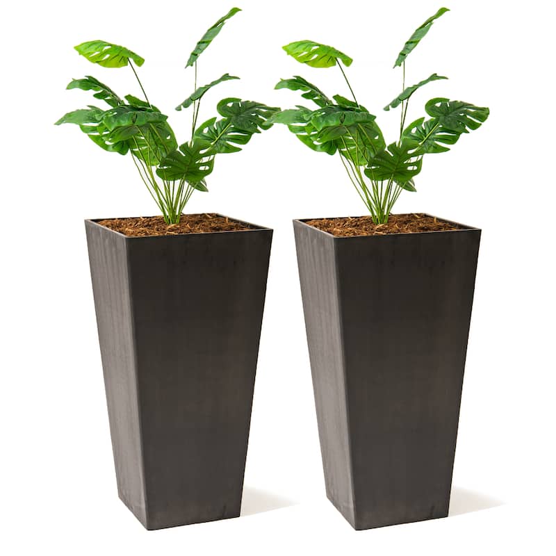 XBrand Modern Square Tapered Planter – 28" or 30" Tall, Indoor & Outdoor Use - 2 x 30"H - Black