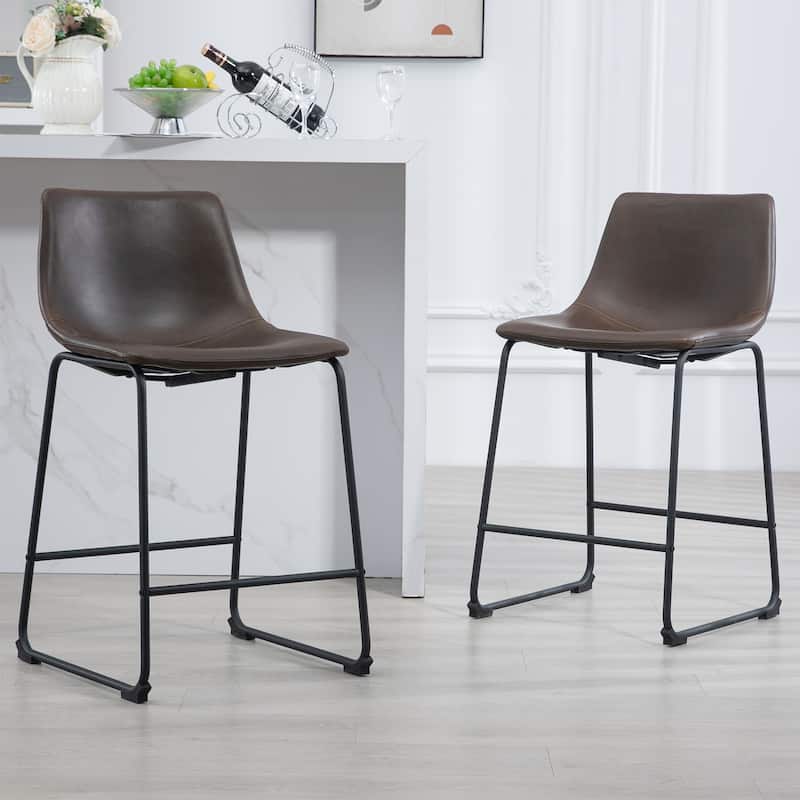 Carbon Loft Richard Faux Leather and Iron Counter Stool (Set of 2)