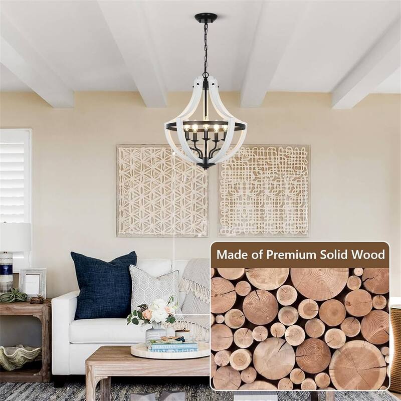 5-Light White Wood Chandeliers