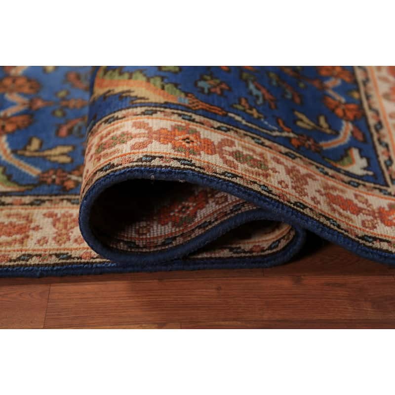Blue Floral Oushak Indian Foyer Rug Handmade Wool Carpet - 3'0"x 5'0"