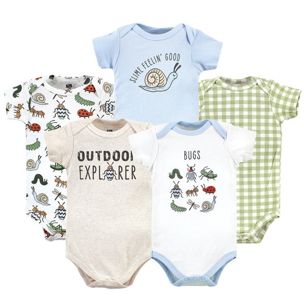 slide 1 of 1, Hudson Baby Cotton Bodysuits, Bugs 5-Pack 0-3 Months - Bugs 5-Pack