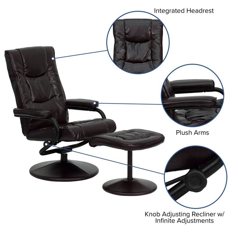 Contemporary Multi-Position Recliner and Ottoman with Wrapped Base