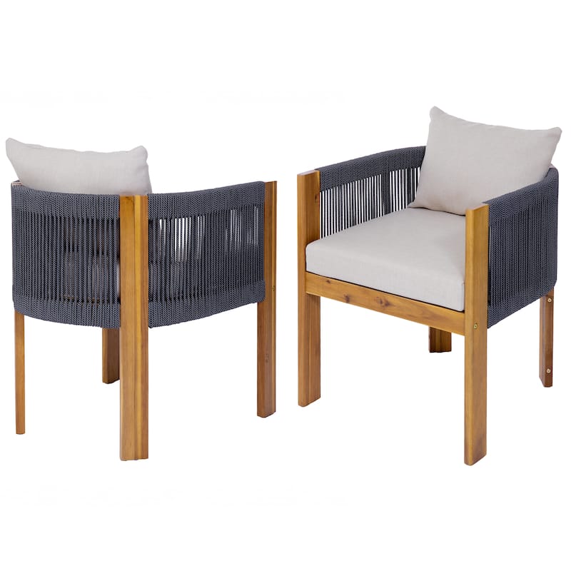 Christopher Knight Home- Alex Patio Acacia Wood Dining Chairs With Rope Armrests (Set of 2)