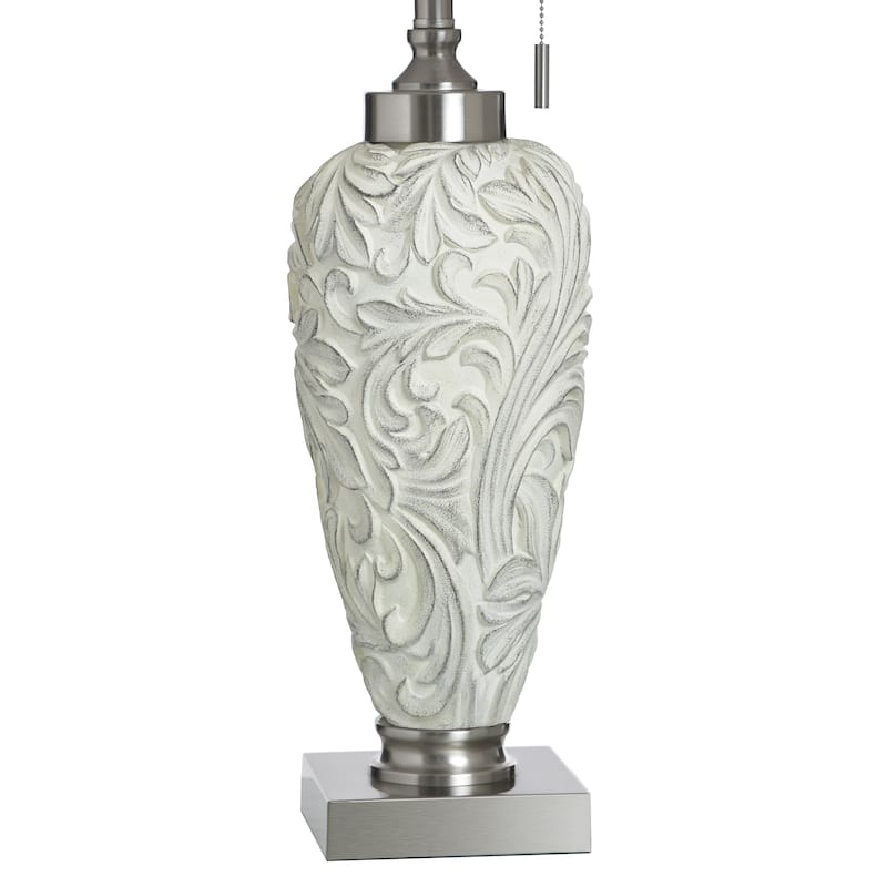 StyleCraft Poly & Steel Table Lamp - Hacot Silver - Beige Shade