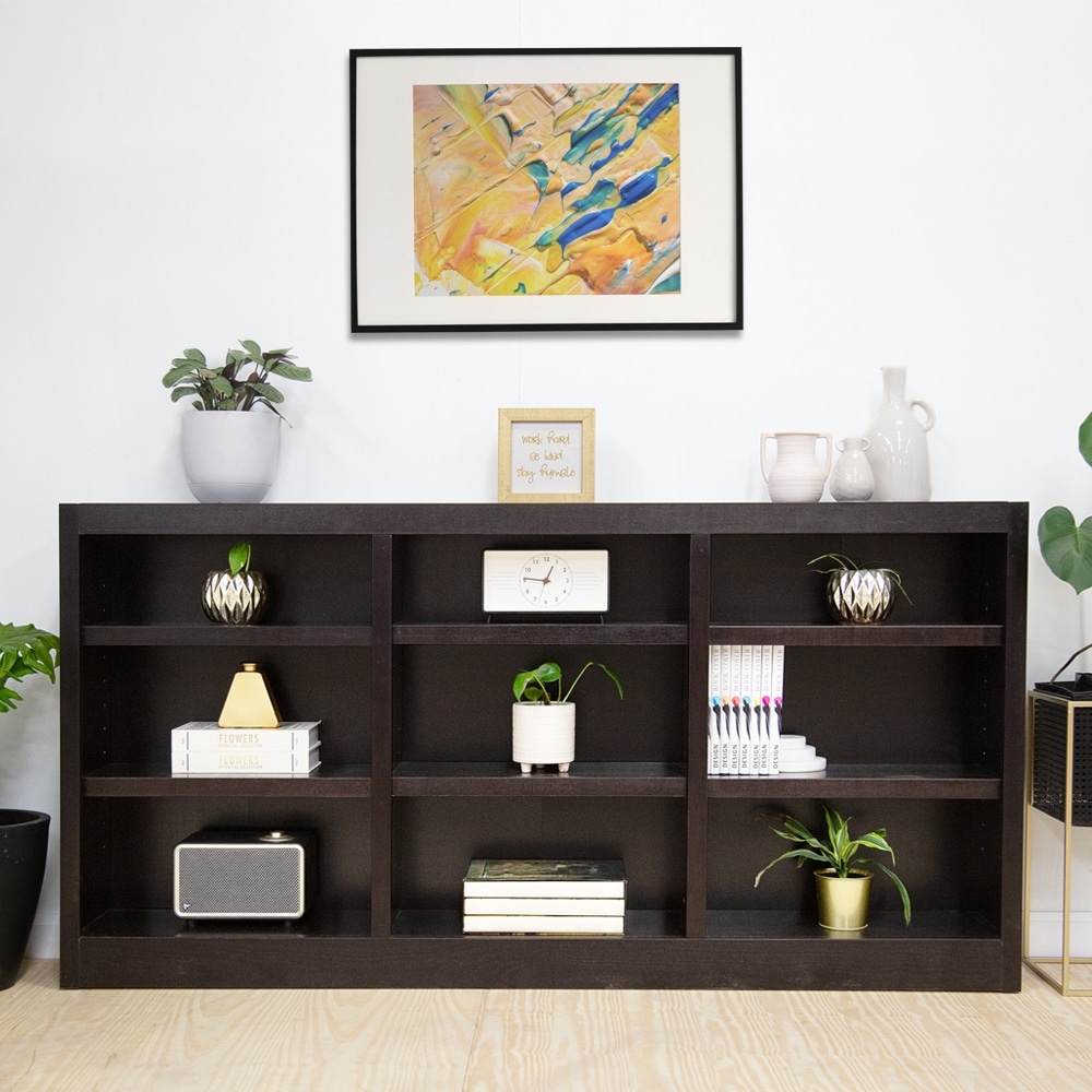 Concepts in Wood Triple Wide Wood Bookcase, 9 Shelf, 36 inch Tall