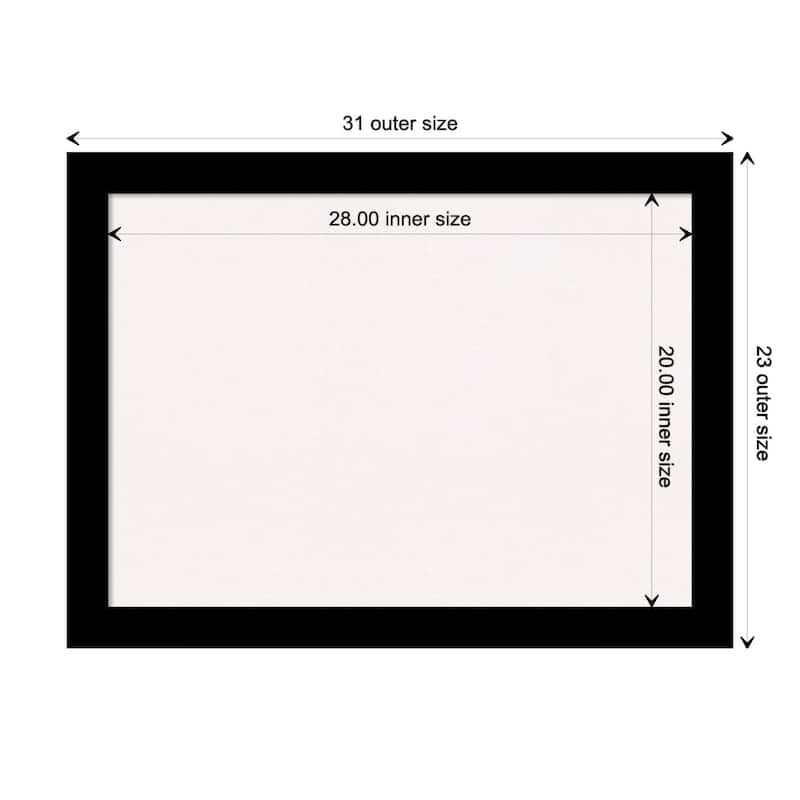 Basic Black Narrow Wood Framed White Corkboard Bulletin Board - Board Size 28x20