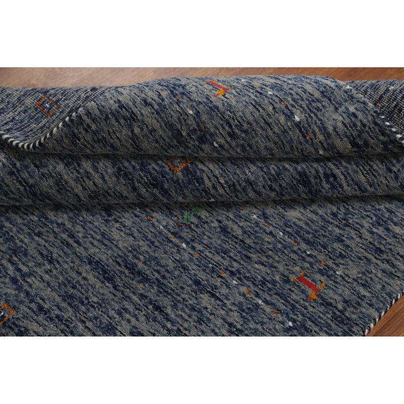 Hand Knotted Oriental 100% Wool Carpet Tribal Animal Pictorial Navy Blue & Blues Gabbeh Area Rug - 5' 10'' X 3' 11''