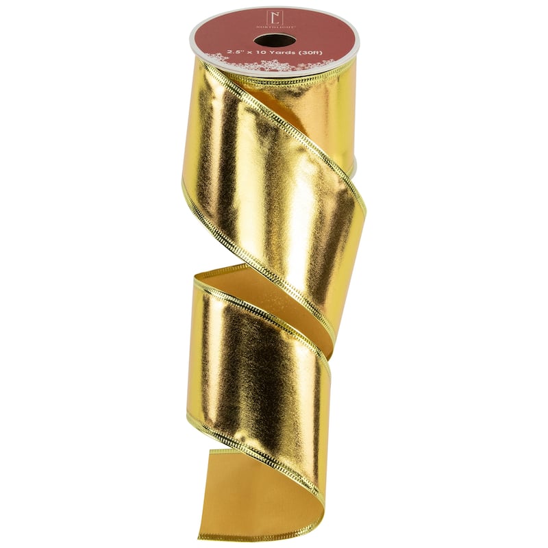 Shimmering Gold Metallic Wired Craft Christmas Ribbon 2.5" x 10 Yards - 2.5" x 10 Yards