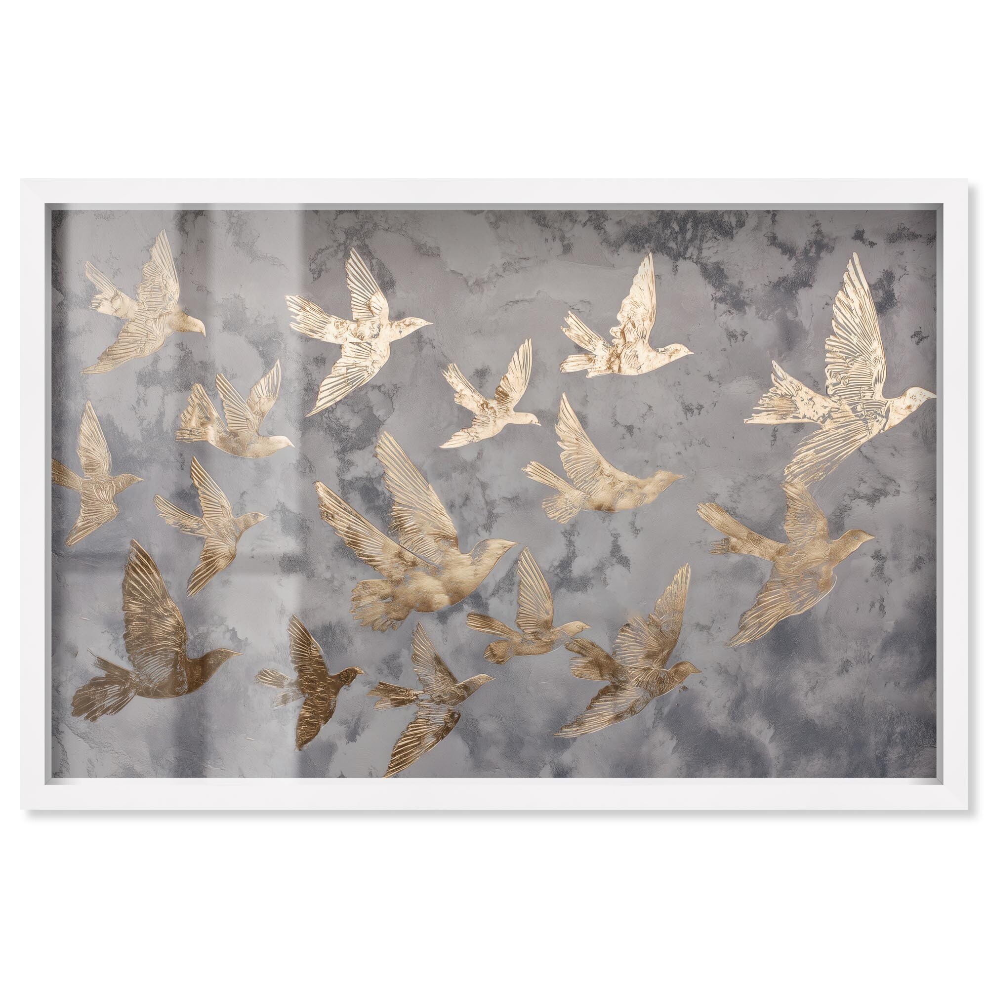 Golden Flock Coastal Wall Decor Shadowbox Print by Art Remedy