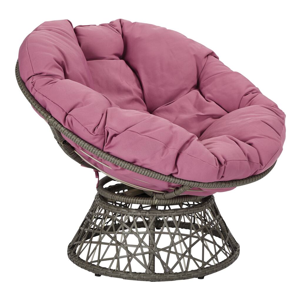 OS Home and Office Furniture Model Papasan Chair with Purple cushion and Dark Grey Wicker Wrapped Frame