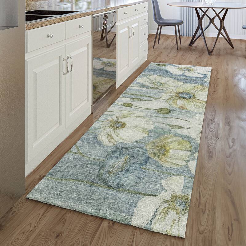 Premium Washable Super Soft Modern Floral Mayfield Rug - Blue - 2' 3" x 7' 6"